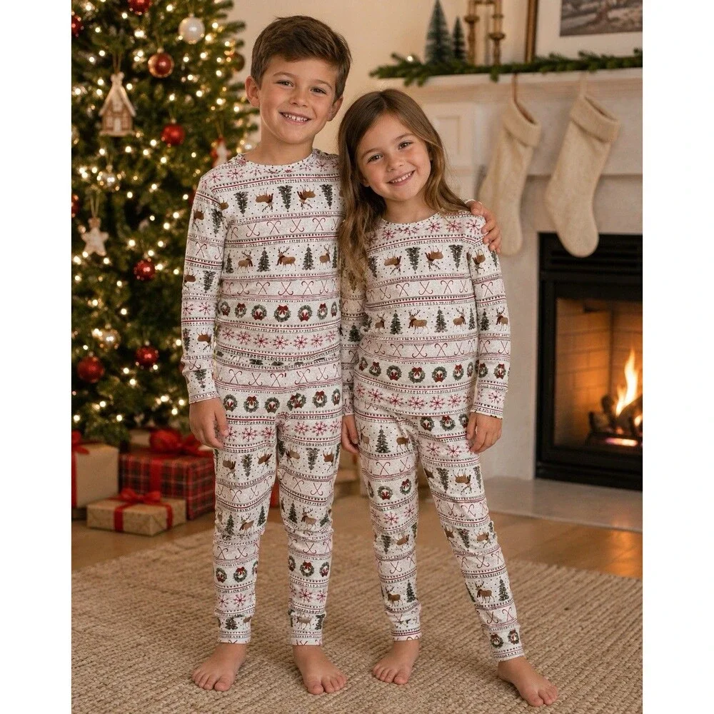 Gap Kids Christmas Pajamas Cotton Reindeer Candy Cane Vintage Print Boys Girls 6